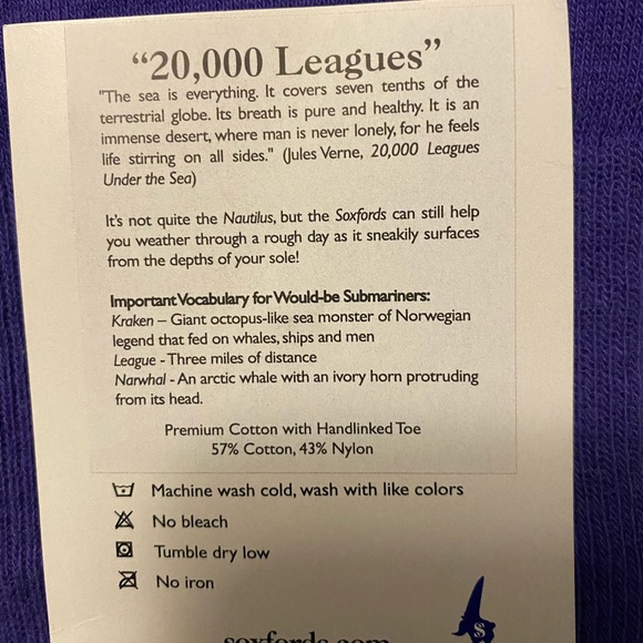 NWT SoxFords Men’s/Woman’s Socks “20,000” Leagues - Picture 5 of 7